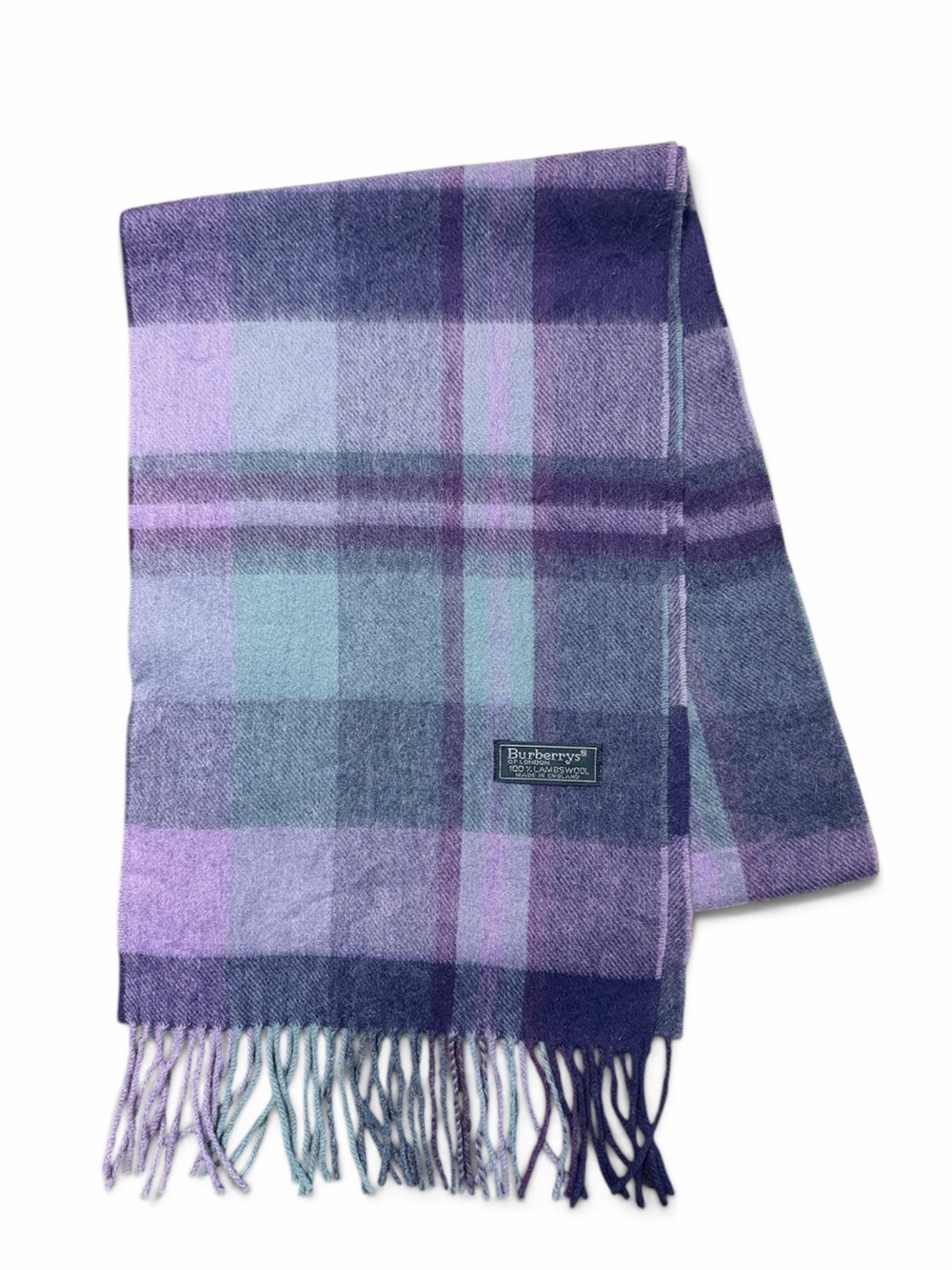 Burberry Lavender and Navy Plaid Wool Scarf